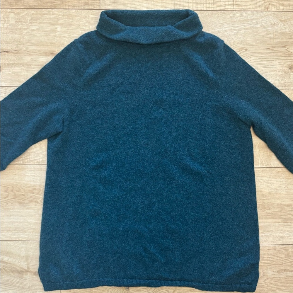 Mockneck Cashmere Sweater Preppy Classic Teal Turtleneck Sweater Size XL Talbots